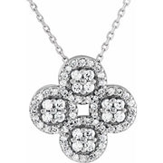 14k White 1/2 Ctw Natural Diamond Clover 18' Necklace