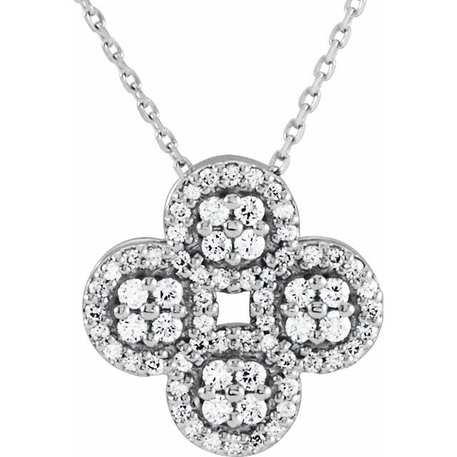 14k White 1/2 Ctw Natural Diamond Clover 18' Necklace