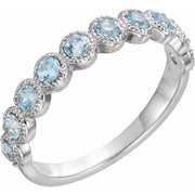 14k White Natural Aquamarine Beaded Ring