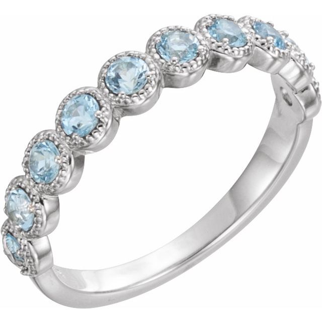 14k White Natural Aquamarine Beaded Ring