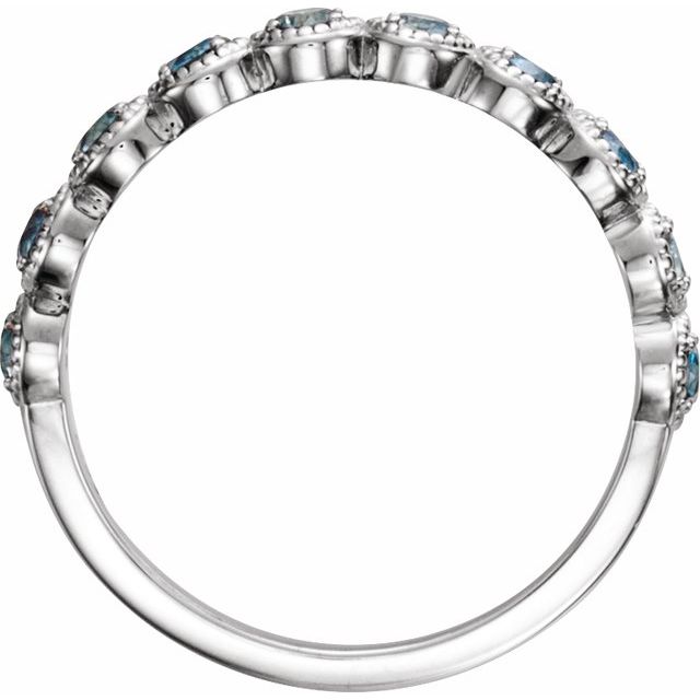 14k White Natural Aquamarine Beaded Ring