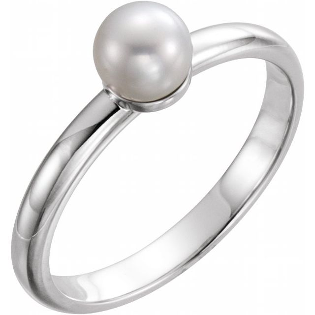 14K White 5.5-6 mm Cultured White Freshwater Pearl Ring
