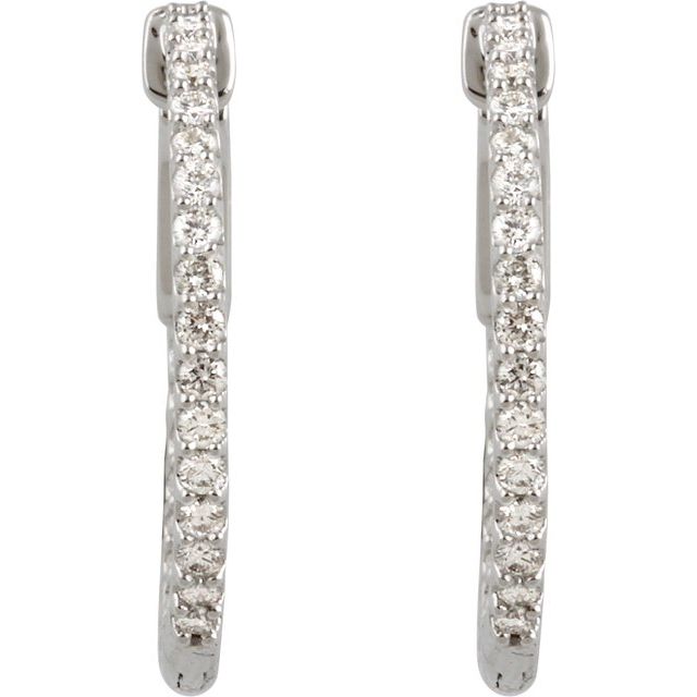 Sterling Silver Imitation White Cubic Zirconia Inside-Outside 23 mm Hinged Hoop Earrings