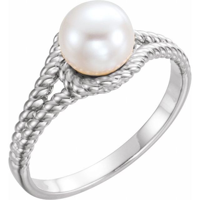 Sterling Silver Cultured White Freshwater Pearl Rope Ring