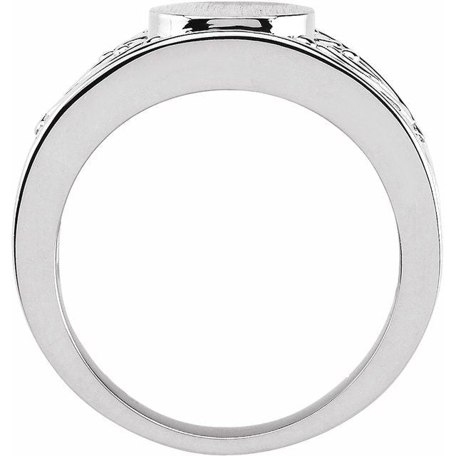 14k White 8.25 Mm Round Signet Ring