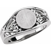 14k White 8.25 Mm Round Signet Ring