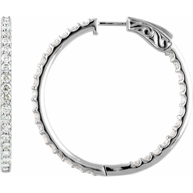 14k White 5 Ctw Lab-grown Diamond Inside-outside 41.5 Mm Hinged Hoop Earrings