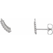 14k White .03 Ctw Natural Diamond Leaf Ear Climbers