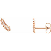 14k Rose .03 Ctw Natural Diamond Leaf Ear Climbers