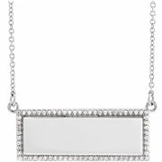 14k White 1/6 Ctw Natural Diamond Engravable Bar 18' Necklace
