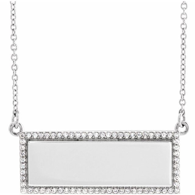 14k White 1/6 Ctw Natural Diamond Engravable Bar 18' Necklace