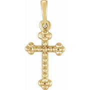 14k Yellow Beaded Cross Pendant