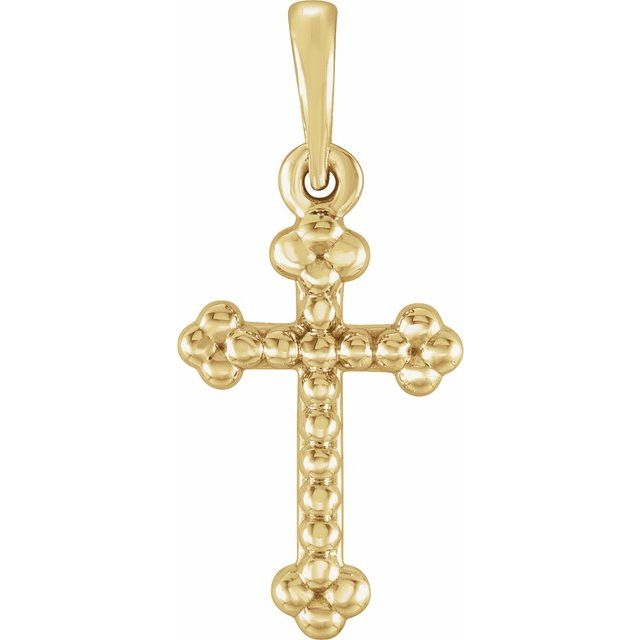 14k Yellow Beaded Cross Pendant