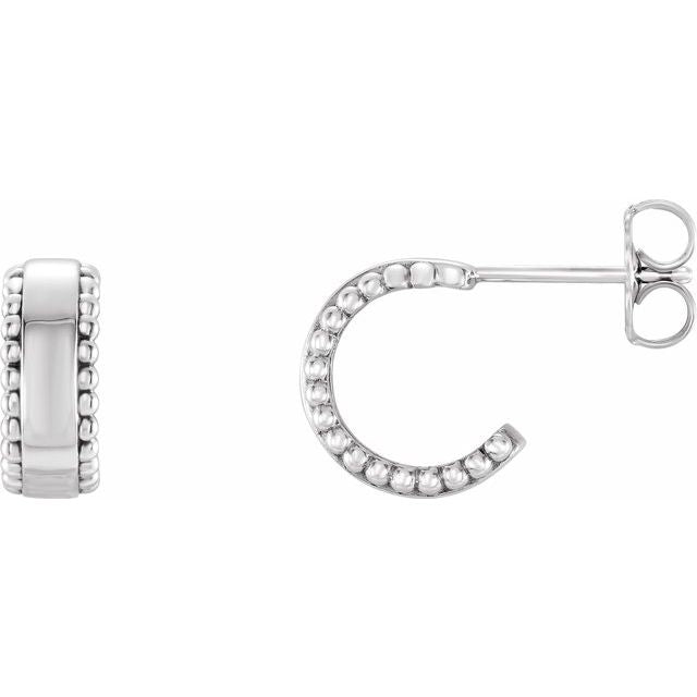 Sterling Silver Beaded 10.3 Mm Hoop Earrings