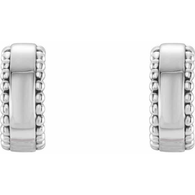 Sterling Silver Beaded 10.3 Mm Hoop Earrings