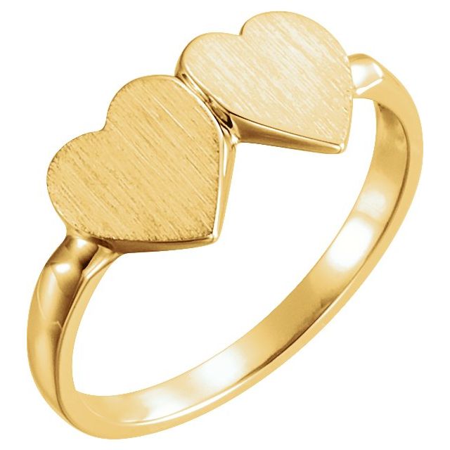 14K Yellow 13.8x7 mm Double Heart Signet Ring