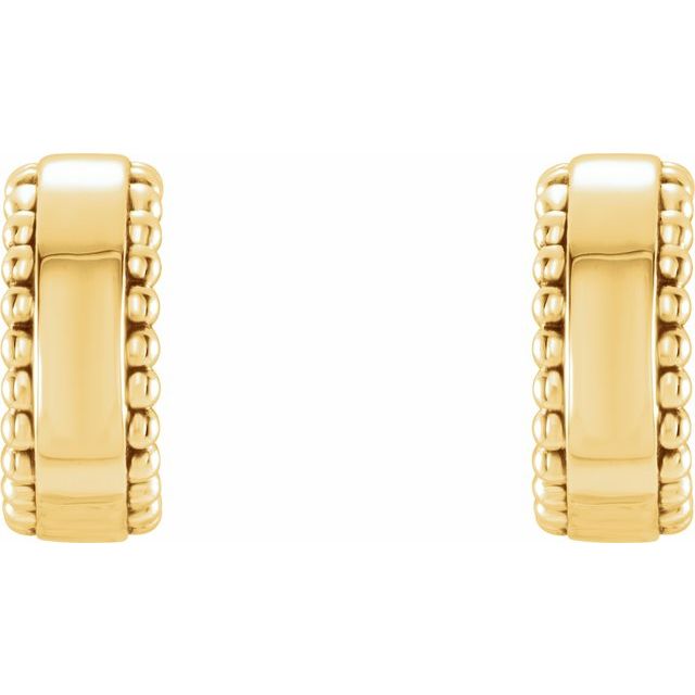 14k Yellow Beaded 10.3 Mm Hoop Earrings