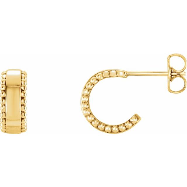 14k Yellow Beaded 10.3 Mm Hoop Earrings