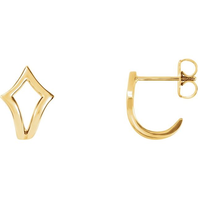 14k Yellow Geometric J-hoop Earrings