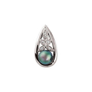 14K White Cultured Black Akoya Pearl & .06 CTW Natural Diamond Pendant