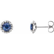 14k White 5 Mm Natural Blue Sapphire & 1/8 Ctw Natural Diamond Earrings