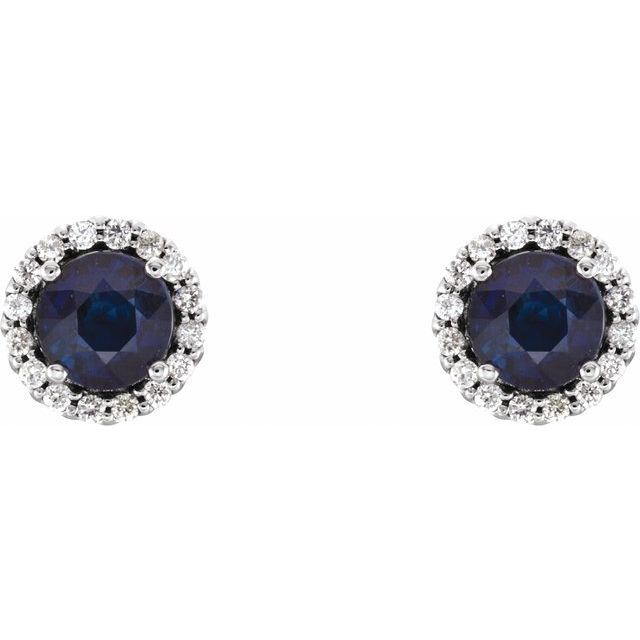 14k White 5 Mm Natural Blue Sapphire & 1/8 Ctw Natural Diamond Earrings