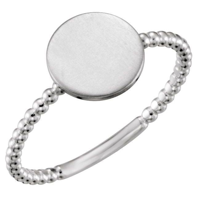 14k White Be Posh® Engravable Beaded Signet Ring