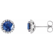 14K White 5 mm Lab-Grown Blue Sapphire & 1/8 CTW Natural Diamond Earrings