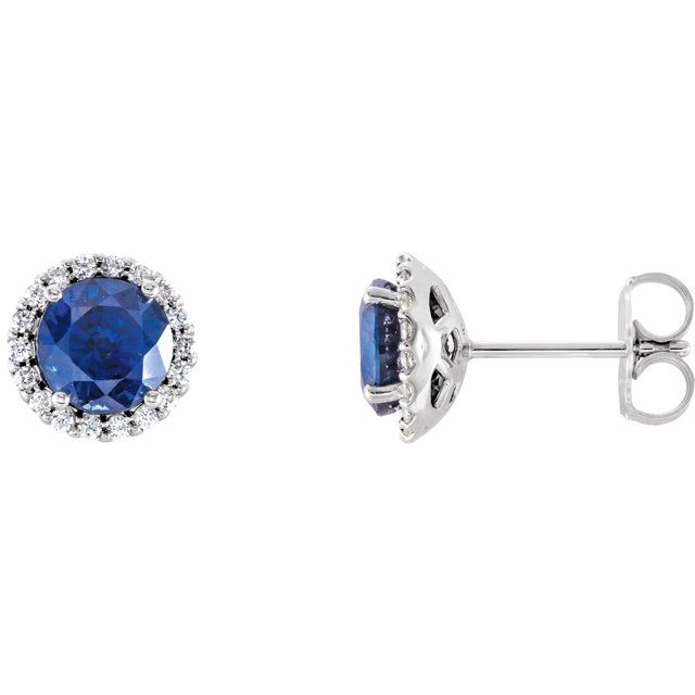 14K White 5 mm Lab-Grown Blue Sapphire & 1/8 CTW Natural Diamond Earrings