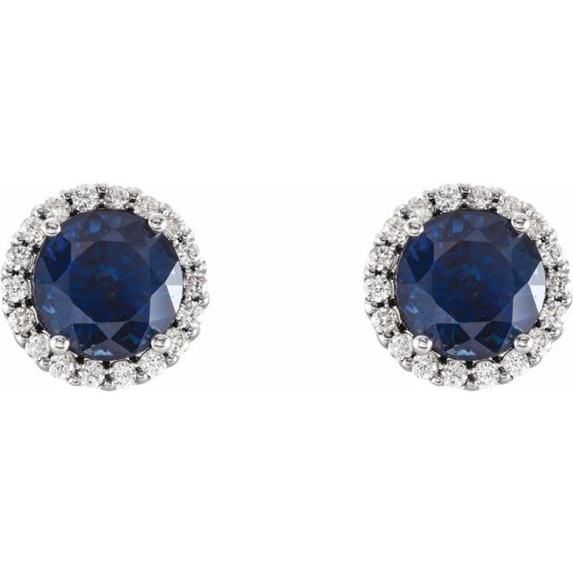 14K White 4 mm Lab-Grown Blue Sapphire & 1/10 CTW Natural Diamond Earrings