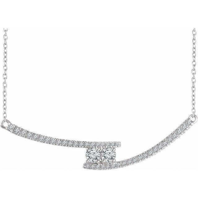 14k White 3/8 Ctw Natural Diamond Two-stone Bar 16-18' Necklace
