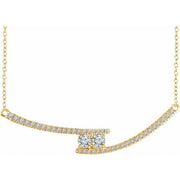 14k Yellow 3/8 Ctw Natural Diamond Two-stone Bar 16-18' Necklace