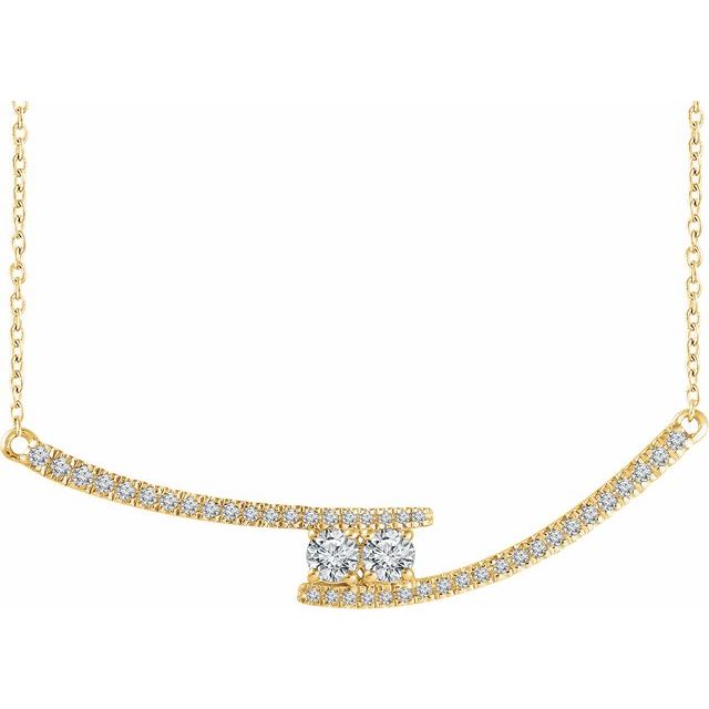 14k Yellow 3/8 Ctw Natural Diamond Two-stone Bar 16-18' Necklace