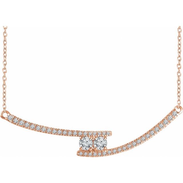 14k Rose 3/8 Ctw Natural Diamond Two-stone Bar 16-18' Necklace
