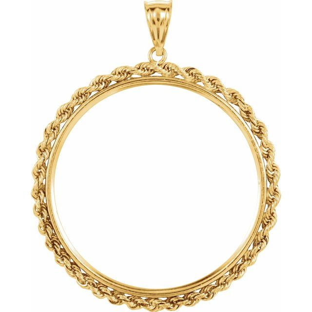 14K Yellow Rope Coin Frame Bezel Pendant Mounting for 37x2.6 mm Coin