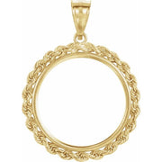 14K Yellow Rope Coin Frame Bezel Pendant Mounting for 22.5x1.4 mm Coin