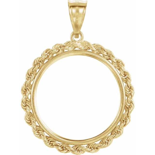 14K Yellow Rope Coin Frame Bezel Pendant Mounting for 22.5x1.4 mm Coin