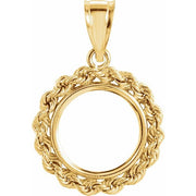 14k Yellow Rope Coin Frame Bezel Pendant Mounting For 13x1 Mm Coin