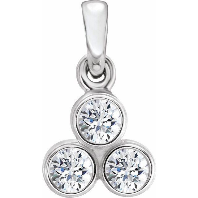 14k White 1/5 Ctw Natural Diamond Three-stone Pendant