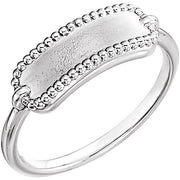 Sterling Silver 15x6 Mm Rectangle Beaded Signet Ring