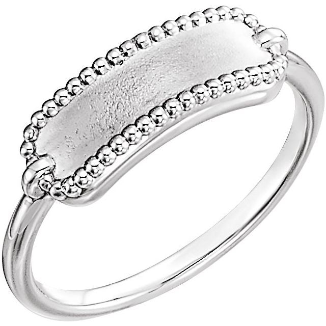 Sterling Silver 15x6 Mm Rectangle Beaded Signet Ring