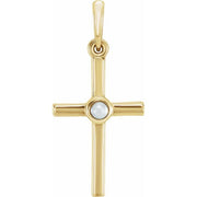 14k Yellow Cultured White Freshwater Pearl Cross Pendant