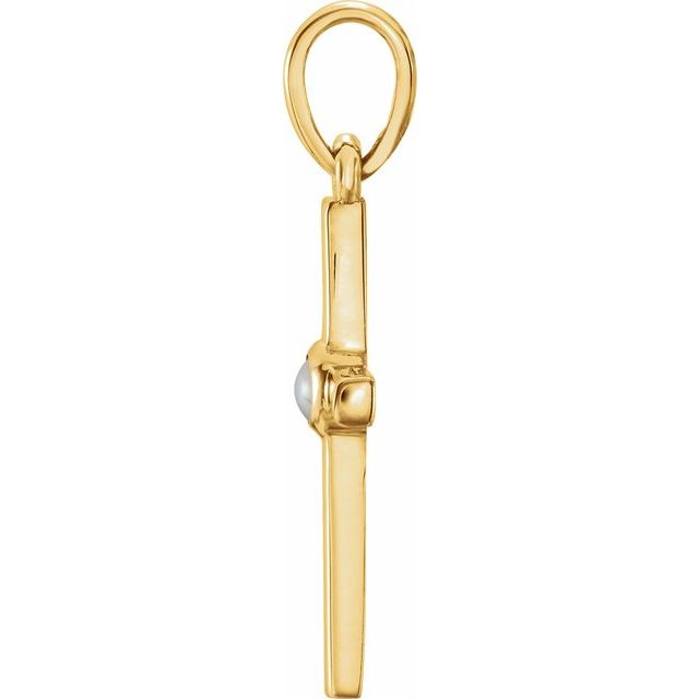 14k Yellow Cultured White Freshwater Pearl Cross Pendant