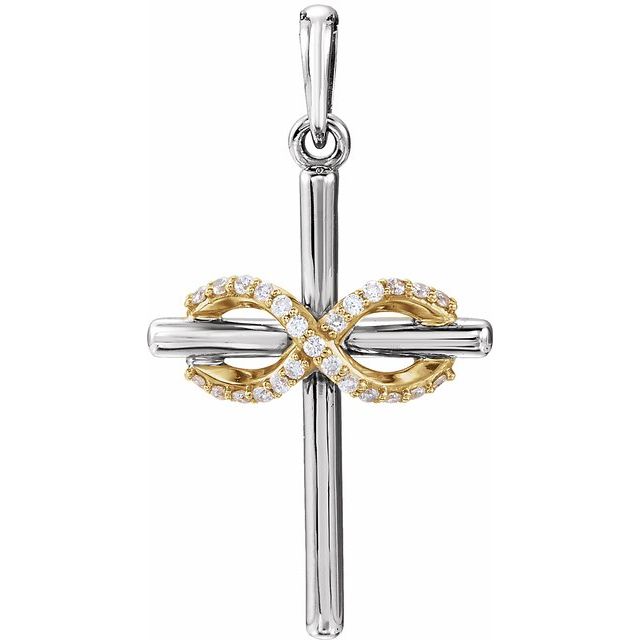 14k White/yellow .06 Ctw Natural Diamond Infinity-inspired Cross Pendant