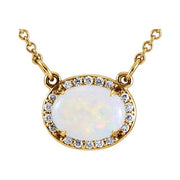 14k Yellow Natura White Opal & .07 Ctw Natural Diamond Halo-style 16 1/2' Necklace