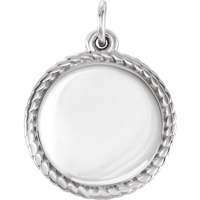 14k White Engravable Round Rope Pendant