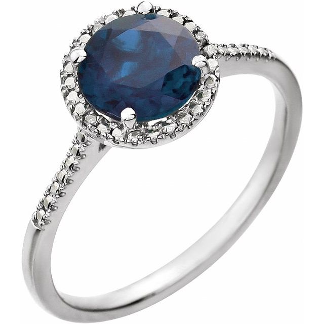 Sterling Silver Lab-grown Blue Sapphire & .01 Ctw Natural Diamond Ring