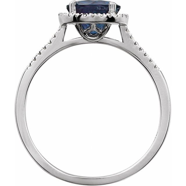 Sterling Silver Lab-grown Blue Sapphire & .01 Ctw Natural Diamond Ring