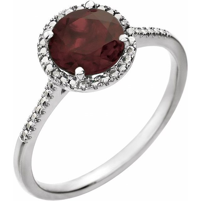 Sterling Silver Natural Mozambique Garnet & .01 Ctw Natural Diamond Ring