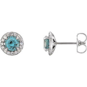 14k White 5 Mm Natural Aquamarine & 1/8 Ctw Natural Diamond Earrings